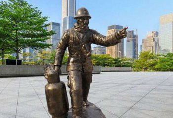 消防員雕塑廠家，紀念廣場人物標識，玻璃鋼消防員雕塑