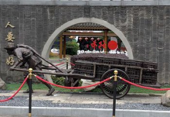 黃包車雕塑廠家，商業街人物小品，仿銅黃包車雕塑制作