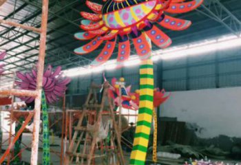花朵雕塑廠家，彩繪植物擺件，玻璃鋼花朵雕塑小品