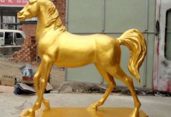 金馬雕塑廠家，仿真動物小品，玻璃鋼金馬擺件雕塑廠
