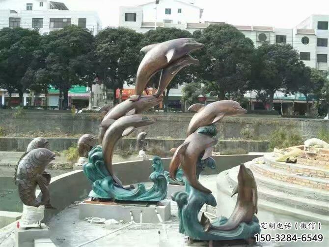 古銅色海豚雕塑廠家 大型城市雕塑 商業街擺件