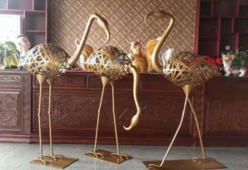 大型火烈鳥雕塑 商業街廣場雕塑 古銅色擺件