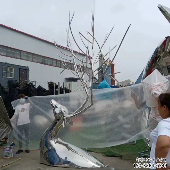 抽象鹿頭雕塑 店門口彩繪雕塑 步行街擺件