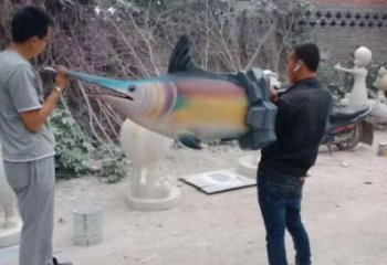 彩繪劍魚雕塑廠家 仿真海洋生物雕塑 步行街擺件