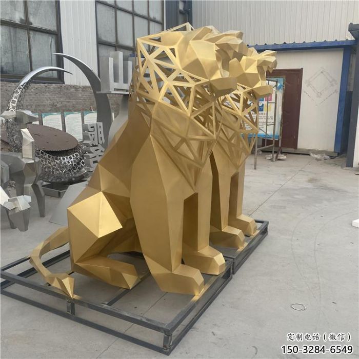 現代獅子雕塑定制，中式工藝，景觀不銹鋼獅子雕塑優價