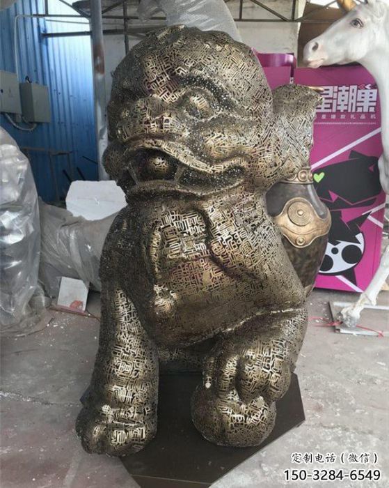 透雕獅子雕塑精品，鏤空編織工藝，不銹鋼獅子雕塑供求