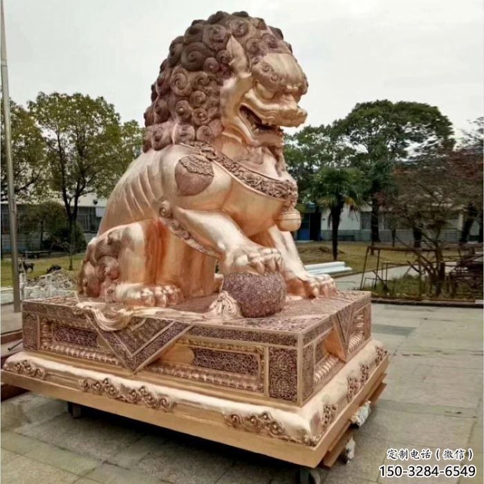 金屬獅子雕塑制作，黃銅鑄造，公共蹲獅雕塑優選