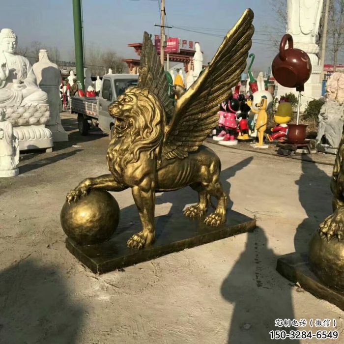 景觀獅子雕塑供求，抽象設計元素，仿銅飛獅雕塑觀賞型