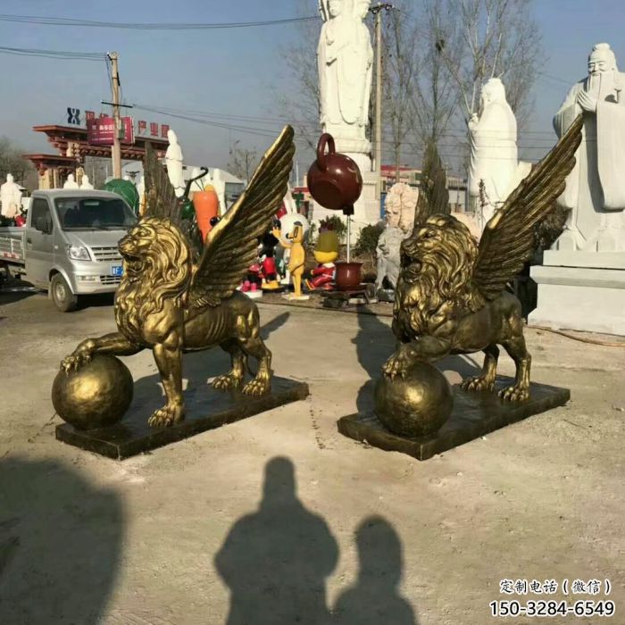青銅獅子雕塑觀賞型，露天雕塑，戶外飛獅雕塑訂做