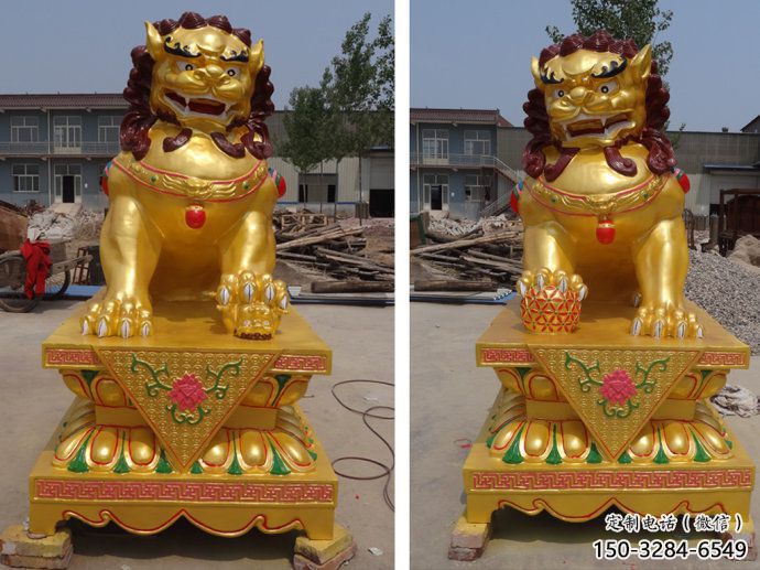 現代藝術獅子雕塑展品，室外軟裝，鎏金獅子雕塑訂做