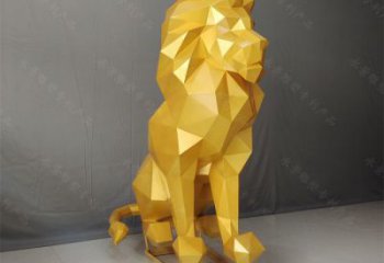 幾何獅子雕塑指用，景觀雕塑，藝術不銹鋼獅子雕塑點擊
