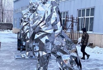 鏡面獅子雕塑通用，動物小品，廣場不銹鋼獅子雕塑優(yōu)價