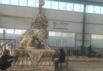 大型獅子雕塑展品，鑄銅制作，金屬蹲獅雕塑精品