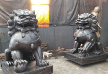 鑄銅獅子雕塑展品，景觀概念，黃銅蹲獅雕塑優(yōu)選
