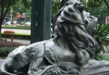 公園獅子雕塑定做，小區擺件，鑄銅趴獅雕塑制作