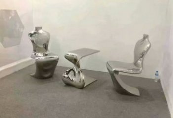幾何坐凳雕塑，鏡面工藝，不銹鋼坐凳雕塑廠家