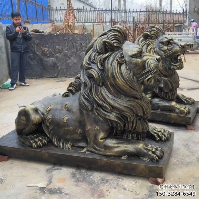 惠州大型趴獅雕塑，仿銅動物雕塑，玻璃鋼獅子雕塑制作