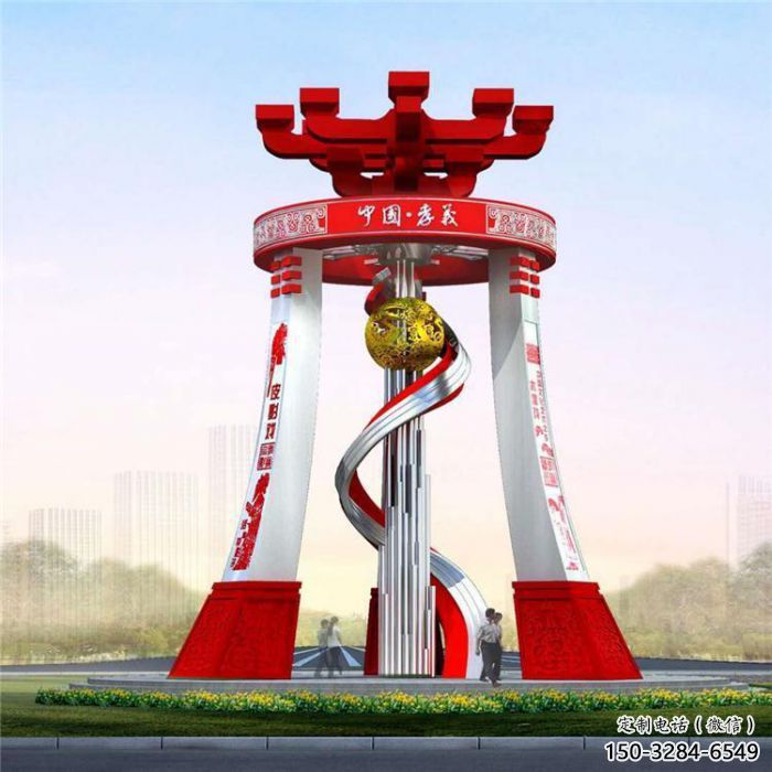 城市精神堡壘雕塑，地標(biāo)文明建筑不銹鋼雕塑