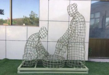 喀什鏤空洗腳雕塑制作，園林裝飾，鐵藝孝道人物雕塑