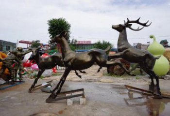 南岸戶外小鹿批發(fā)，動物雕塑，梅花鹿銅雕塑供求