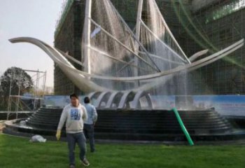 北碚帆船噴泉雕塑，水景水秀組合，旱地帆船噴泉雕塑廠家